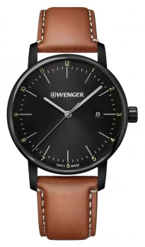 Image of Wenger Urban Classic Brown Leather Black Dial 01.1741. Watch
