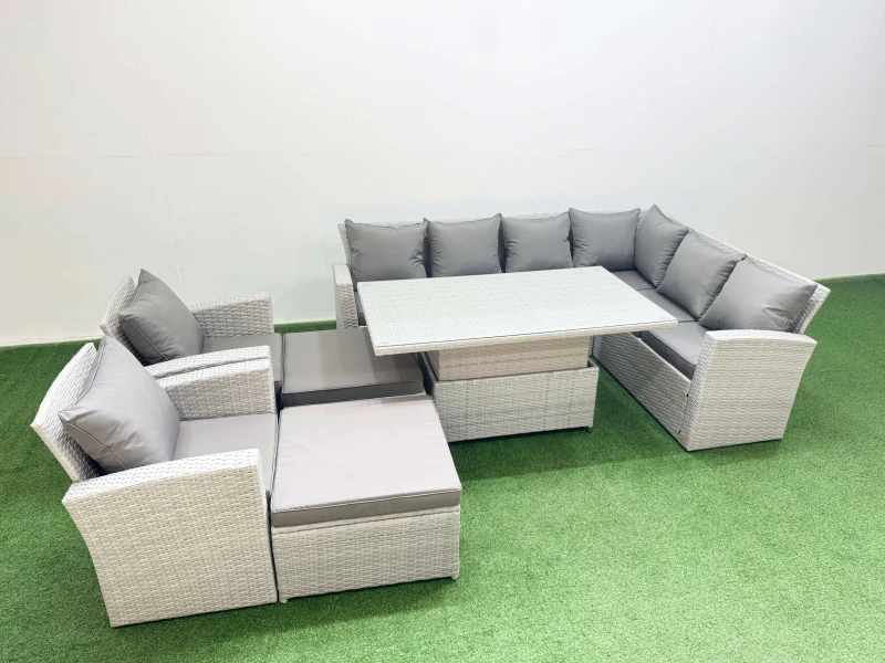 Image of Fimous Rattan Garden Furniture Corner Sofa Set with Armchair Light Grey Light Grey Unisex