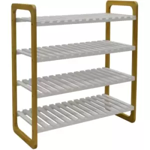 Image of Watsons - slats - 4 Shelf 16 Pair Shoe Storage Rack - White / Natural - Brown / White