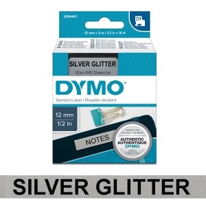 Image of Dymo 2084401 D1 12mm x 3m Black on Silver Glitter Tape