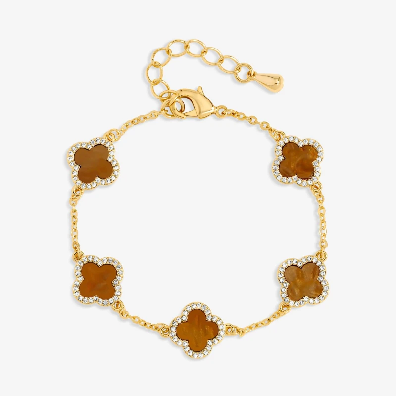 Image of Jon Richard Gold Plated Tigers Eye Clover Bracelet Chain Bracelets One Size Gold 41722210000