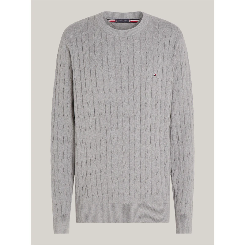 Image of Tommy Hilfiger Classic Cotton Cable Crew Neck Medium Grey P91 male S