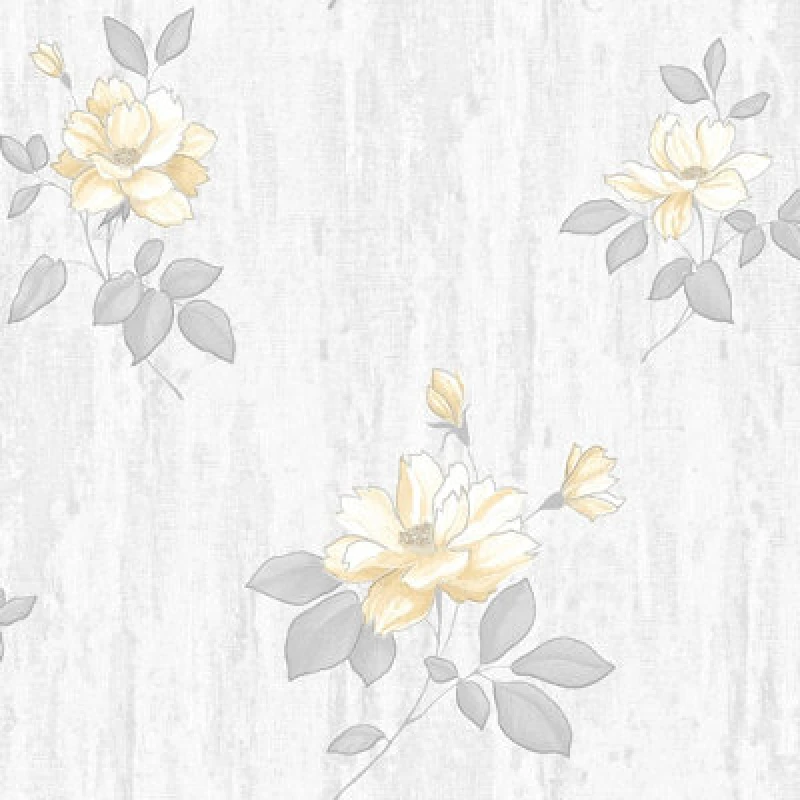 Image of Muriva Ochre & Grey Floral Mica Effect Embossed Wallpaper