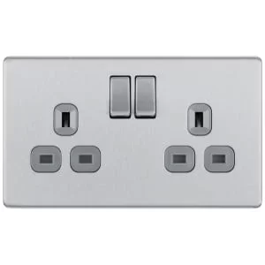 Image of BG Screwless Flatplate Brushed Steel Double Switched 13A Power Socket Double Pole