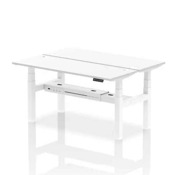Image of Air Air Back-to-Back 1600 x 600mm Height Adjustable 2 Person Bench Desk White Top with Cable Ports White Frame HASCP2P16600WHTW