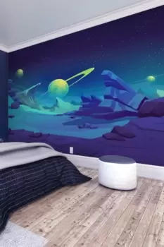 Image of Space Landscape Blue Matt Smooth Paste the Wall Mural 300cm wide x 240cm high