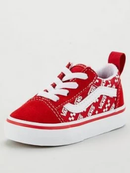 Image of Vans Old Skool Elastic Lace Logo Repeat Toddler Plimsolls - Red