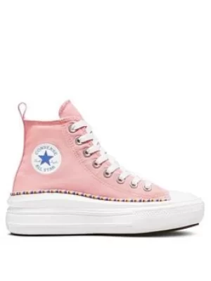 Image of Converse Chuck Taylor All Star Hi Junior Girls Move Friendship Bracelet Platform Trainers -Pink/Multi, Pink/Multi, Size 3