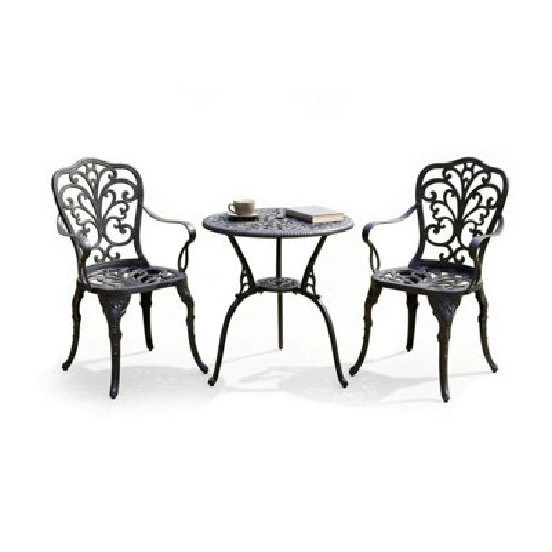 Image of Centurion Supports Bangui Black Garden And Patio Table And 2 Chairs Cast Aluminium Bistro Set