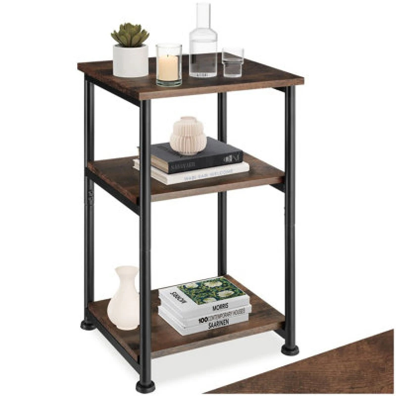 Image of Tectake Bedside Table Memphis - Industrial Style, With 3 Shelves, 34 X 30 X 59cm - Industrial Wood Dark, Rustic