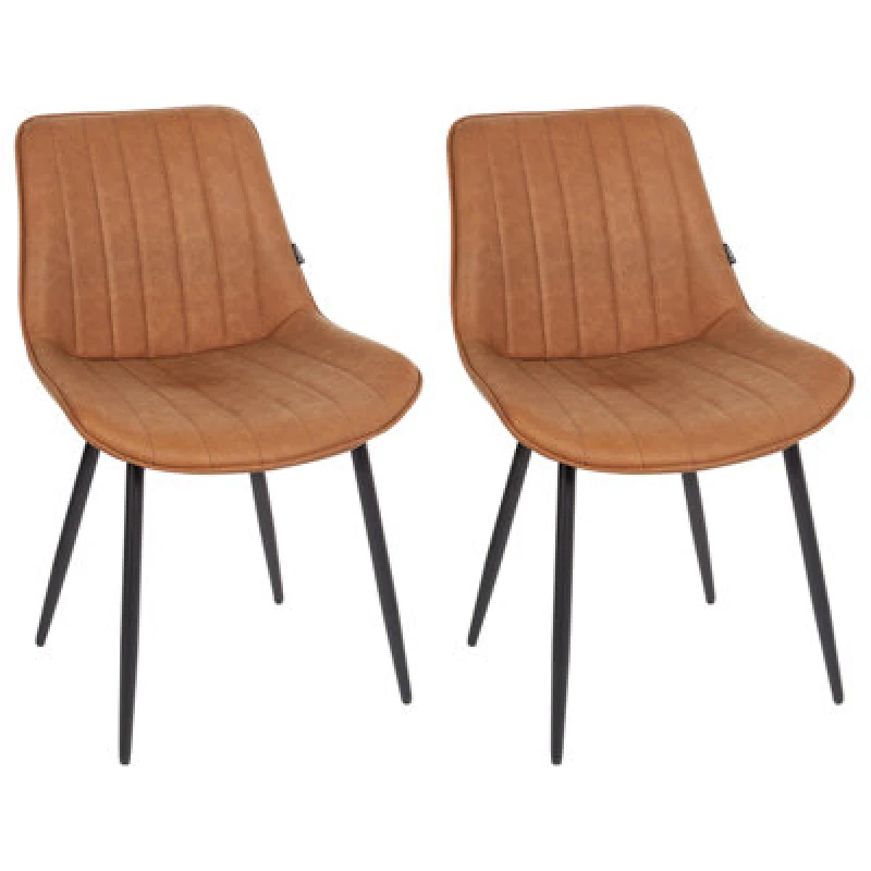 Image of Beliani Set Of 2 Dining Chairs Dubrovnik Faux Leather Brown