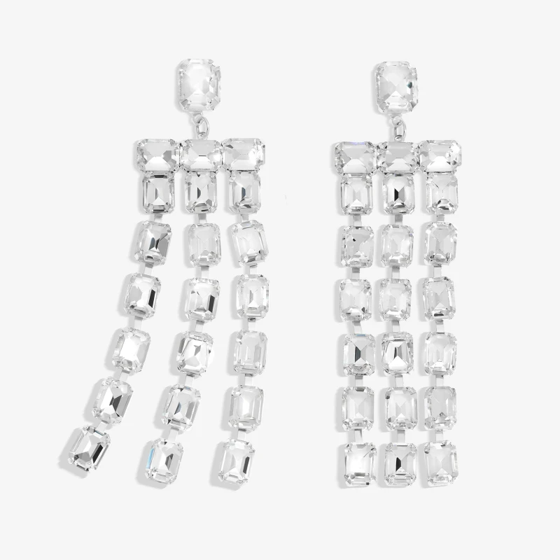 Image of Mood Silver Crystal Mirror Statement Drop Earrings Jewellery Sets One Size Silver 72202011000