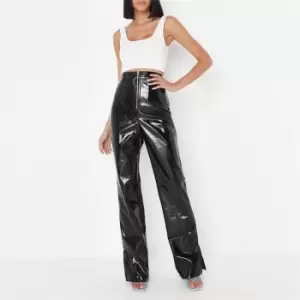 Image of Missguided Tall Ring Detail Faux Leather Trousers - Black