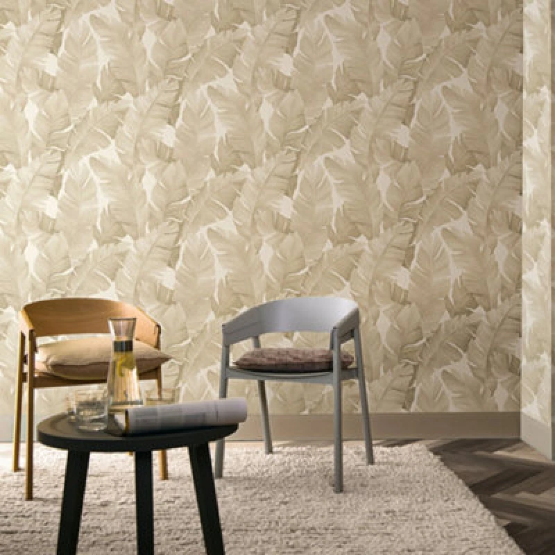 Image of Galerie The New Design Book Beige Palm Leaf Wallpaper Roll