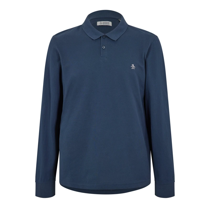 Image of Original Penguin Mens Cotton Long Sleeve Polo Shirt Yale male Small