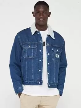 Image of Calvin Klein Jeans Regular Fit 90's Sherpa Jacket - Blue, Mid Wash Size M Men