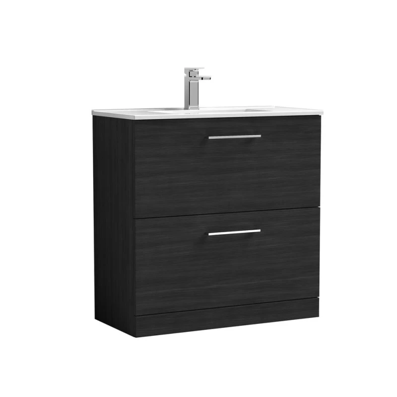 Image of Balterley Bathroom 2 Soft Close Drawer, Floor Vanity Unit Basin, Black, 800mm in Black Unisex