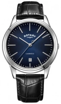 Image of Rotary Mens Cambridge Blue Dial Black Leather Strap Watch