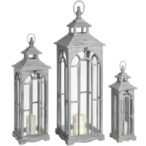 Image of Set Of Three Wooden Lanterns With Archway Design