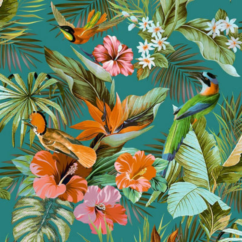 Image of Rasch Vasari Tropical Paradise Birds Multi Teal Wallpaper Luxury Textured Vinyl