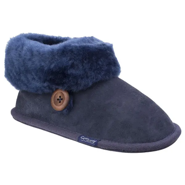 Image of Cotswold Womens Wotton Pull On Sheepskin Bootie Slippers - UK 7 Blue female GDE2718DKB7