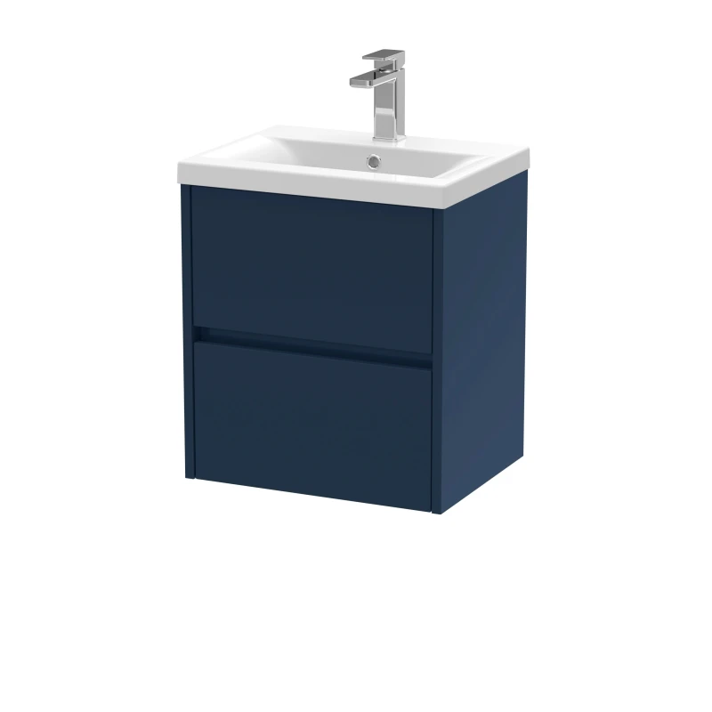 Image of Balterley Wall Hung 2 Drawer Vanity Unit & Ceramic Basin, 500mm - Midnight Blue Blue