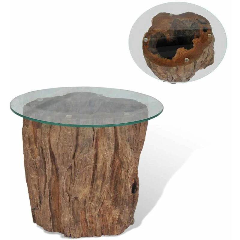 Image of VIDAXL Coffee Table Teak Glass 50x40cm Vidaxl 8718475568322