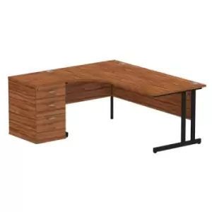 Image of Impulse 1800mm Left Crescent Office Desk Walnut Top Black Cantilever Leg Workstation 600 Deep Desk High Pedestal