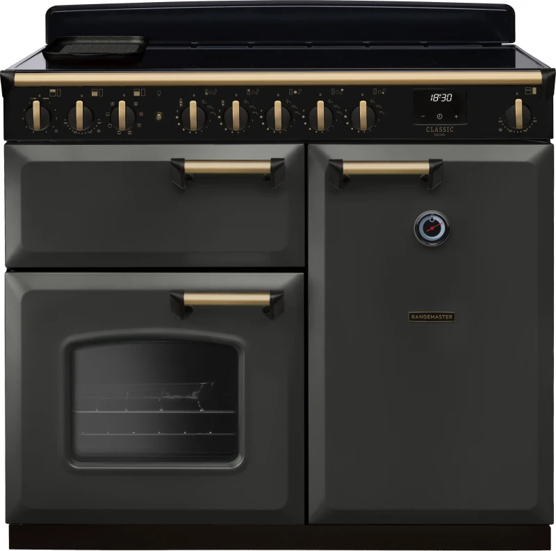 Image of Rangemaster CLDL100EIPSLT/AB1 Classic Deluxe 100cm Induction Range Cooker Antique Brass Trim 18311 - SLATE CLDL100EIPSLT/AB1