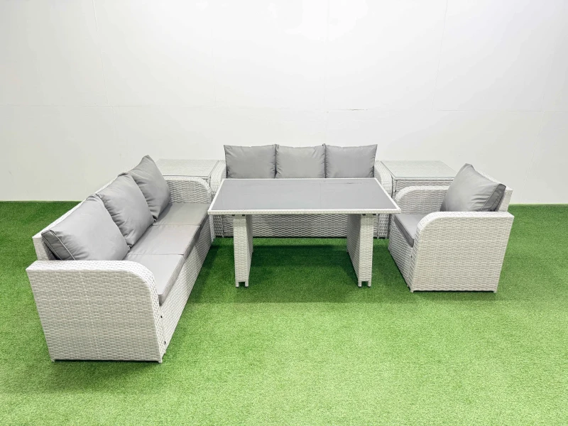 Image of Fimous 7-seater Patio Rectangular Table Sofa Set with 2 Side Tables in Light Grey Light Grey Unisex
