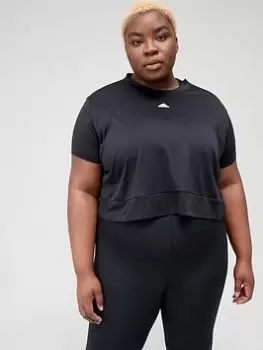 Image of adidas Yoga Studio Crop Tee (Plus Size) - Black/White, Size 1X, Women