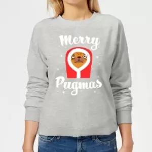 Image of Merry Pugmas Womens Christmas Jumper - Grey - M