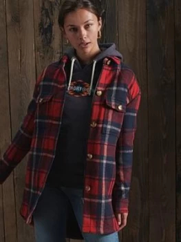 Image of Superdry Heritage Brushed Shirt Jacket, Red, Size 8, Women