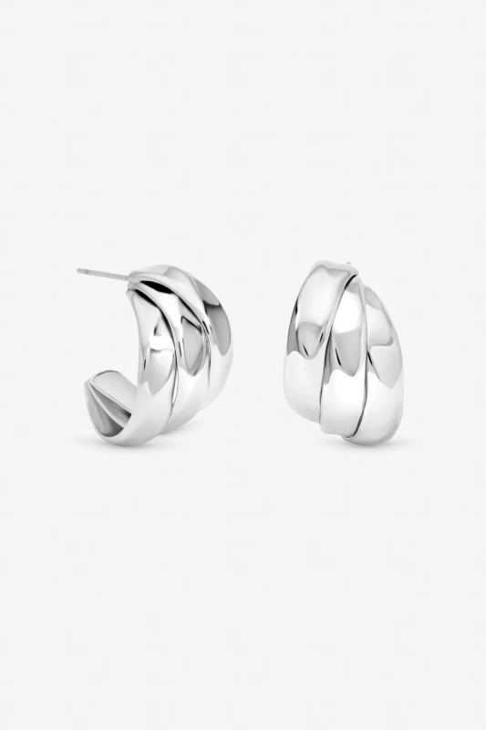 Image of Jon Richard Womens Silver Plated Multirow Molten Hoop Earrings Silver Female One Size