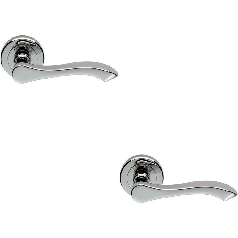 Image of Loops 2x PAIR Scroll Shaped Handle on Chamfered Edged Round Rose Polished Chrome Multi