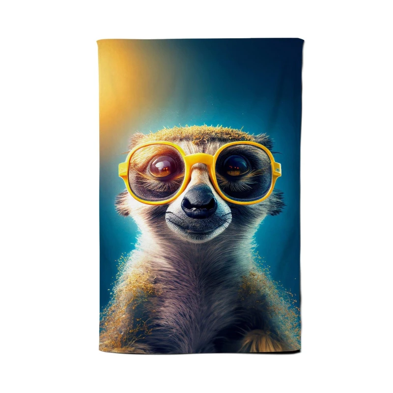 Image of Warren Reed - Designer Meerkat With Glasses Splashart Tea Towel in Yellow Yellow Unisex