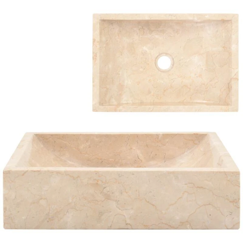 Image of vidaXL Sink Bathroom Natural Stone Wash Bowl Basin Marble High Gloss Cream