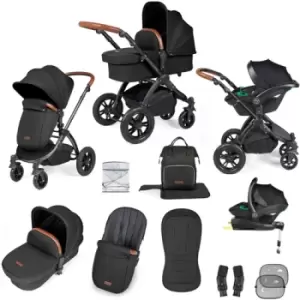Image of Ickle Bubba Stomp Luxe All-in-One Premium i-Size Travel System with ISOFIX Base, Black / Midnight / Tan