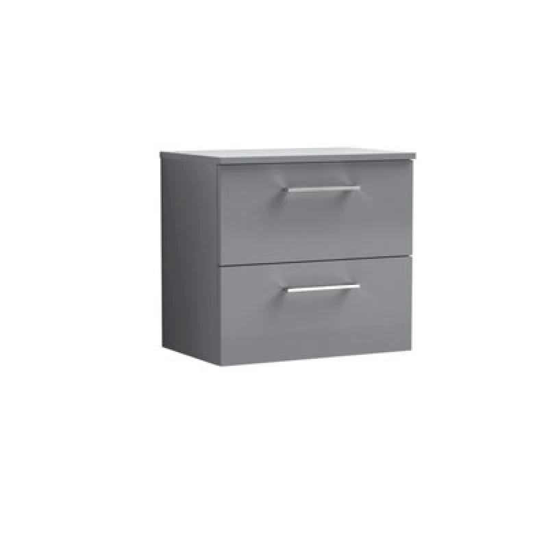Image of Nuie Arno Wall Hung 2-Drawer Vanity Unit & Laminate Worktop In Satin Grey, Modern Counter Top Vanity Unit In Satin Grey