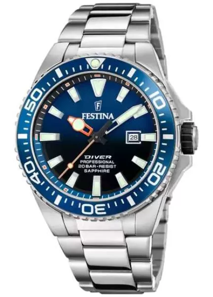 Image of Festina F20663/1 Mens Diver (45.7mm) Blue Dial / Stainless Watch