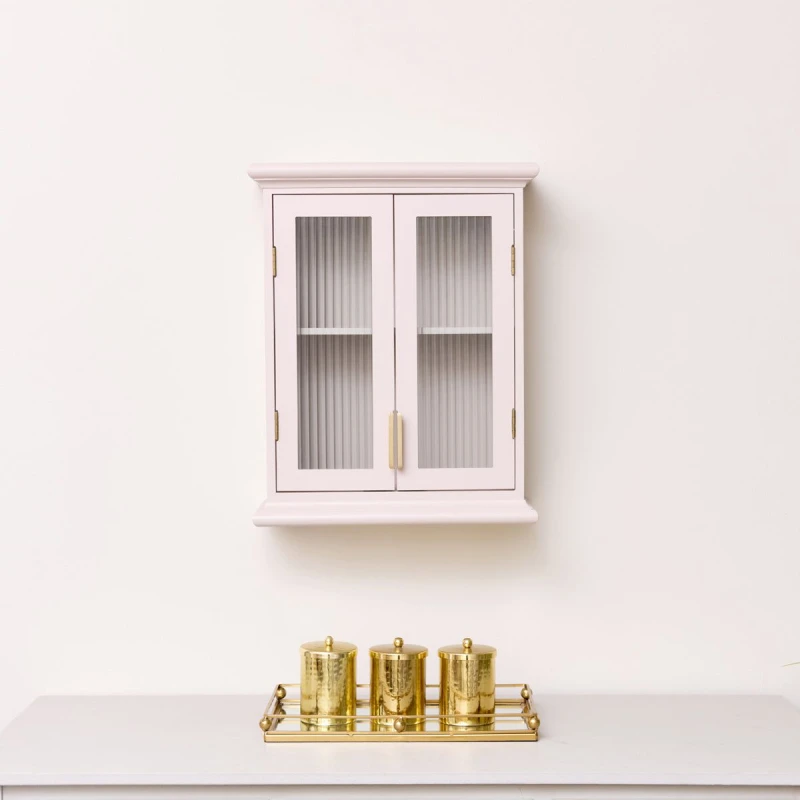 Image of Melody Maison Pink Reeded Glass Wall Cabinet Light Pink