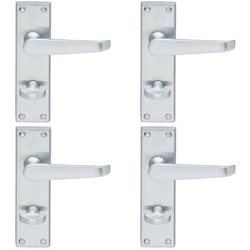 Image of Loops 4x Victorian Flat Lever on Bathroom Backplate Handle 150 x 42mm Satin Chrome Multi