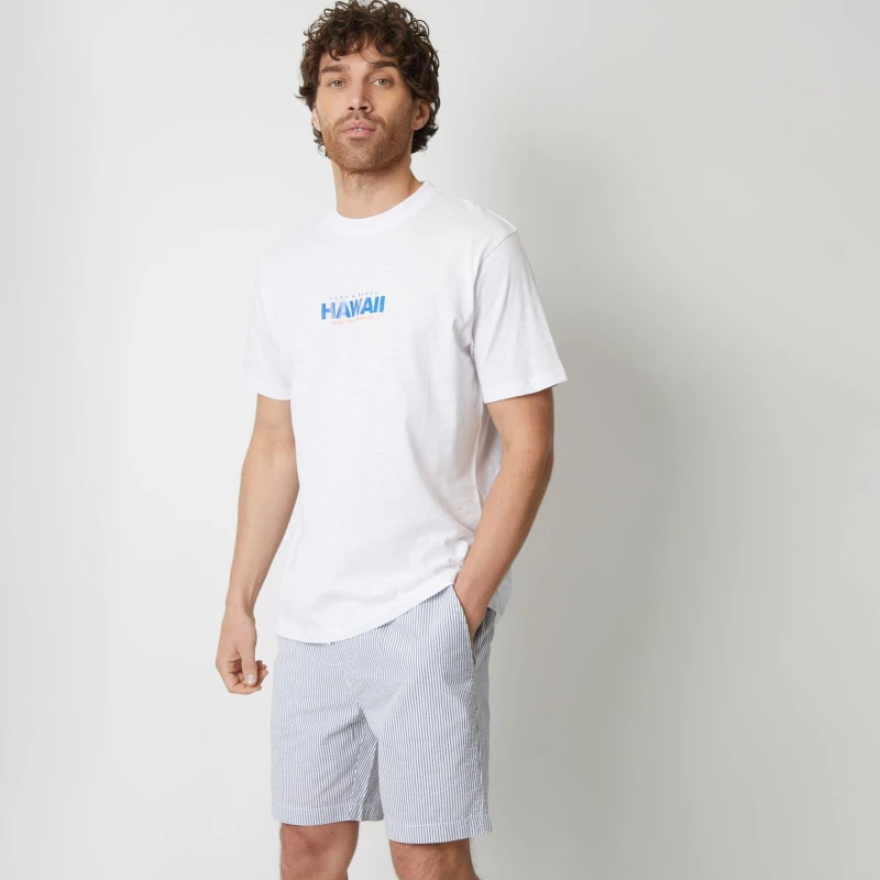 Image of Threadbare 'Cinco' Elasticated Waist Seersucker Cotton Shorts Blue