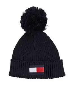 Image of Tommy Hilfiger Kids Big Flag Pom Pom Beanie - Space Blue