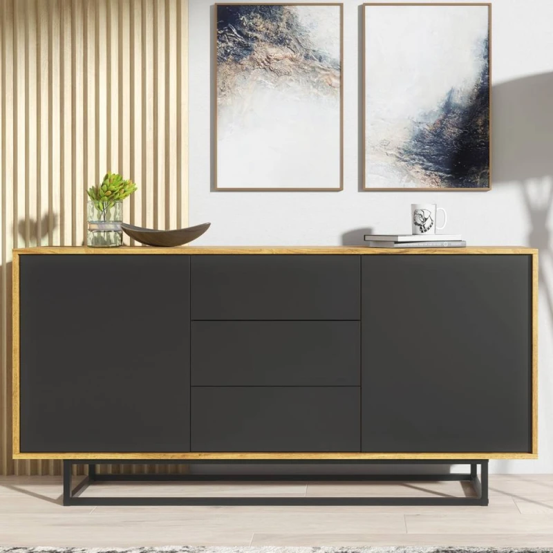 Image of Creative Furniture Vista Loft Sideboard 140cm - Dark Oak & Black Doors Multicolor Unisex