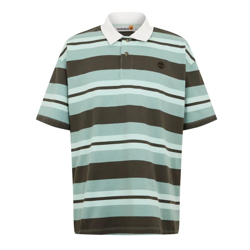Image of Timberland Mens Striped Rugby Short Sleeve Polo Shirt Green Bay Yd male M