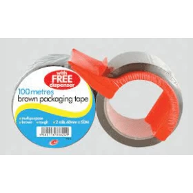 Image of Club Buff Tape with Dispenser 48mm x 50m - Brown (Twin Pack)