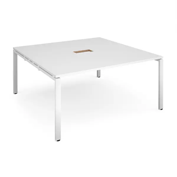 Image of Adapt Square Office Boardroom Table With Power Module Cut Out - White - White Frame