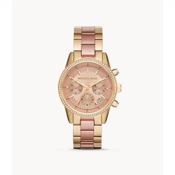 Image of Michael Kors Womens Ritz Chronograph Two-Tone Stainless Steel Watch - Two Tone