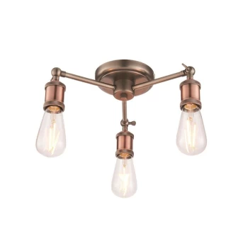 Image of Endon Hal - 3 Light Semi flush Aged Pewter, Aged Copper Plate, E27
